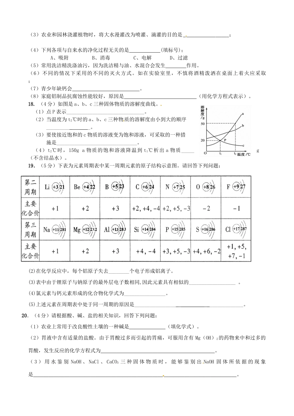 九年级化学第一次模拟考试试卷 新人教版试卷_第3页