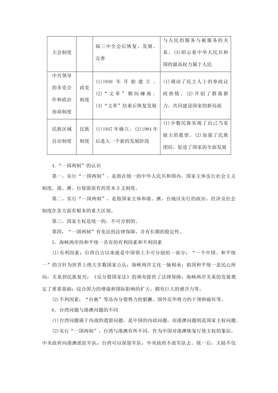 高中历史 第六单元 中国社会主义的政治建设与祖国统一单元小结 岳麓版必修1-岳麓版高一必修1历史试题_第2页