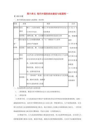 高中历史 第六单元 现代中国的政治建设与祖国统一 单元复习与检测 人教版必修1