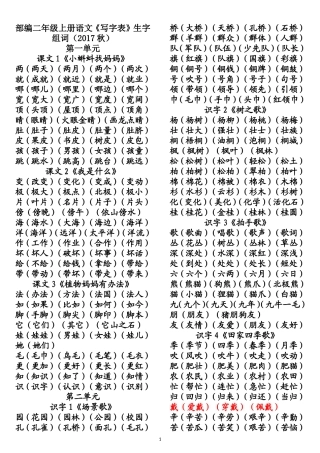 部编二年级上册语文《写字表》生字组词(2017秋)