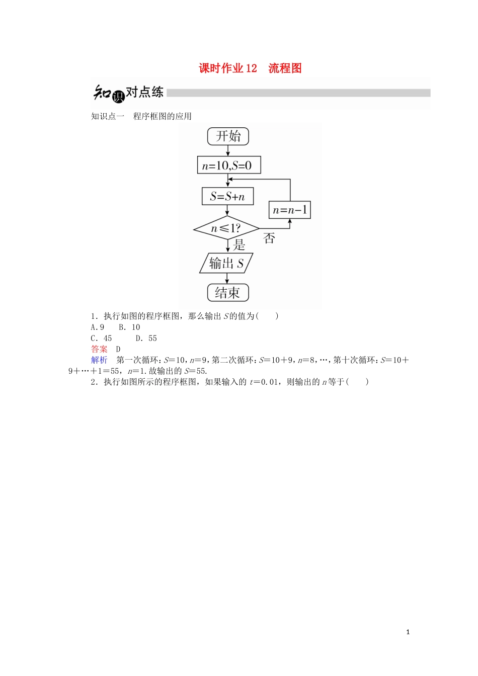 高中数学 4.1 流程图课时作业（含解析）新人教A版选修1-2-新人教A版高二选修1-2数学试题_第1页