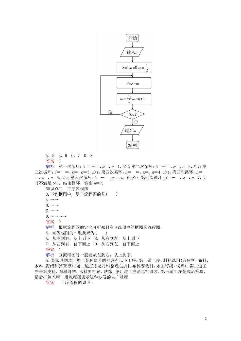 高中数学 4.1 流程图课时作业（含解析）新人教A版选修1-2-新人教A版高二选修1-2数学试题_第2页