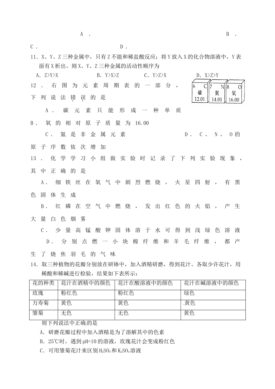 九年级化学补考题试卷_第3页