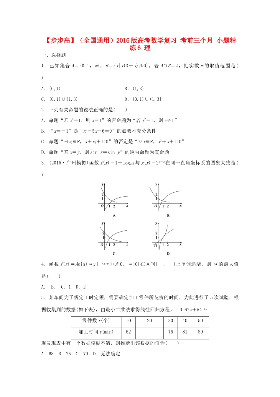 （全国通用）高考数学 考前三个月复习冲刺 小题精练6 理-人教版高三全册数学试题_第1页