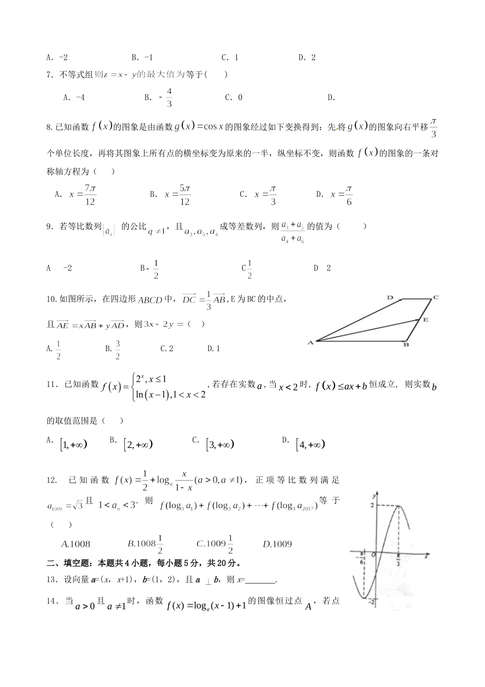 四川省绵阳市高三数学一诊模拟试卷 文试卷_第2页