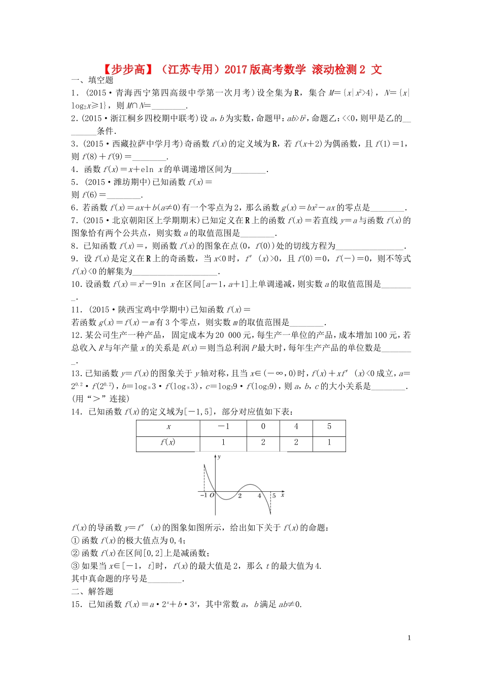 （江苏专用）高考数学 滚动检测2 文-人教版高三全册数学试题_第1页