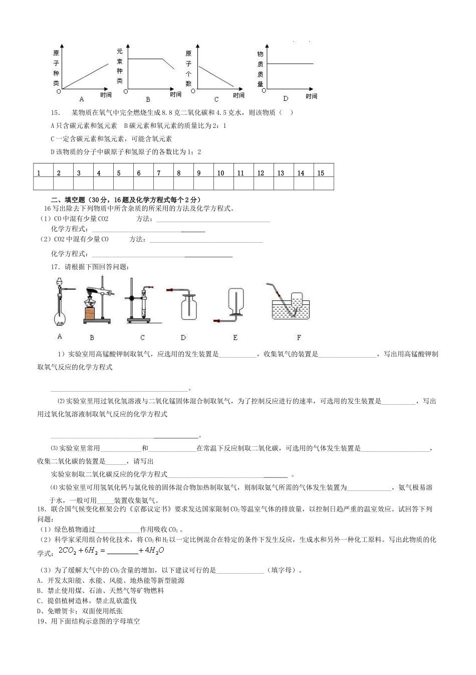 九年级化学上册 第六单元测试  人教新课标版试卷_第2页