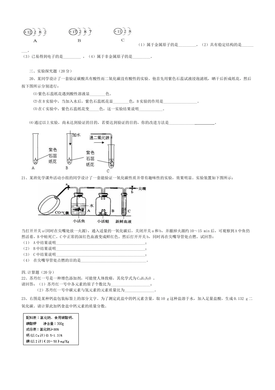 九年级化学上册 第六单元测试  人教新课标版试卷_第3页