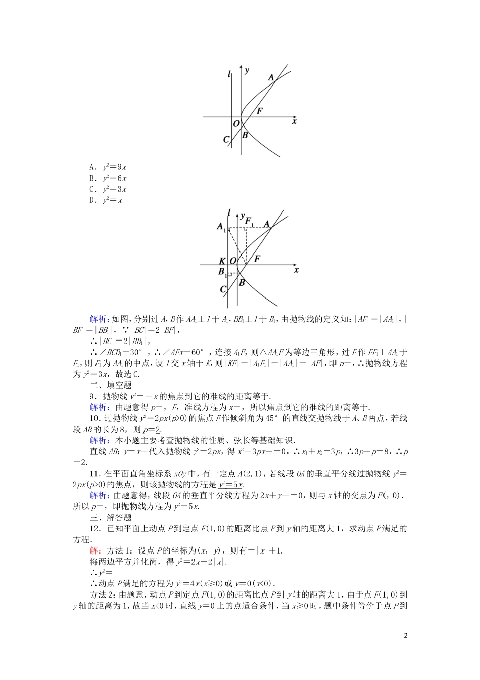 高中数学 第三章 圆锥曲线与方程 3.2.1 抛物线及其标准方程课时作业（含解析）北师大版选修2-1-北师大版高二选修2-1数学试题_第2页