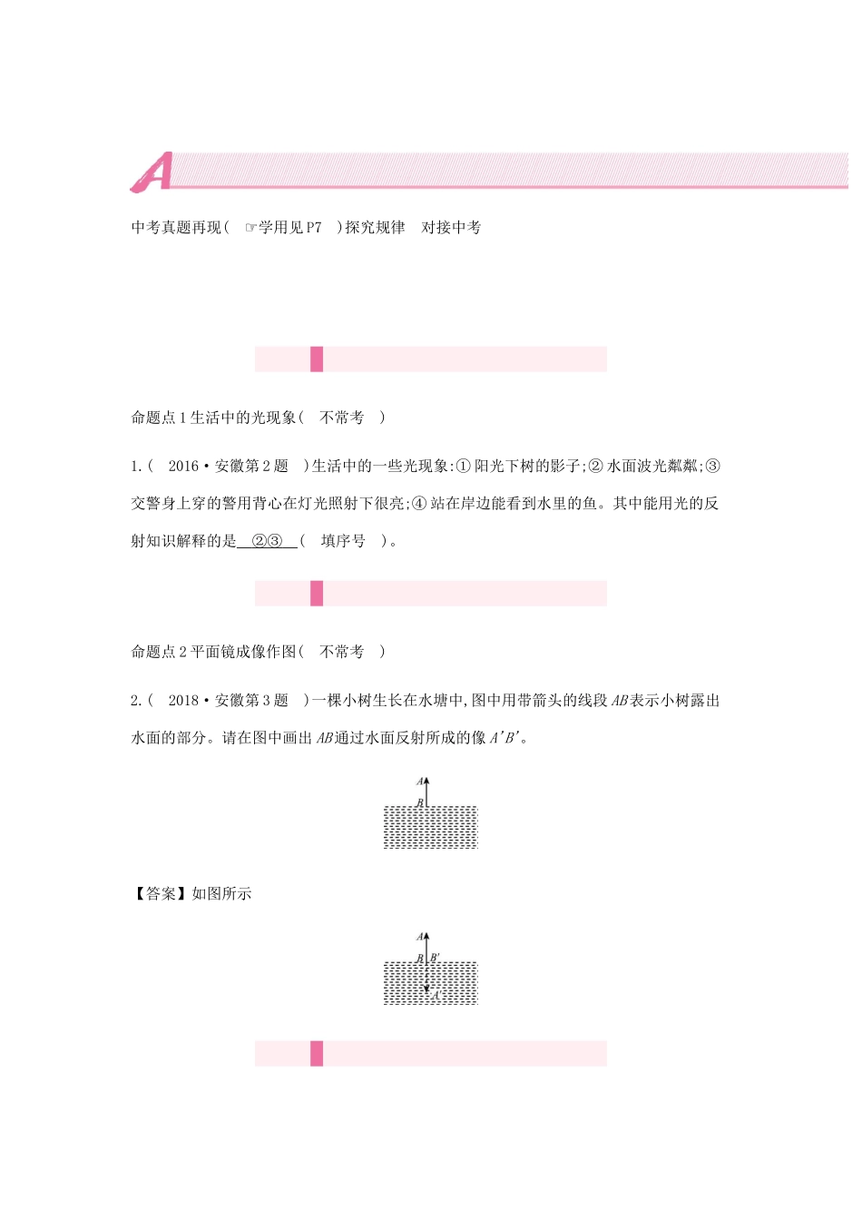 中考物理总复习 模块二 光学 专题一 光现象试卷_第2页