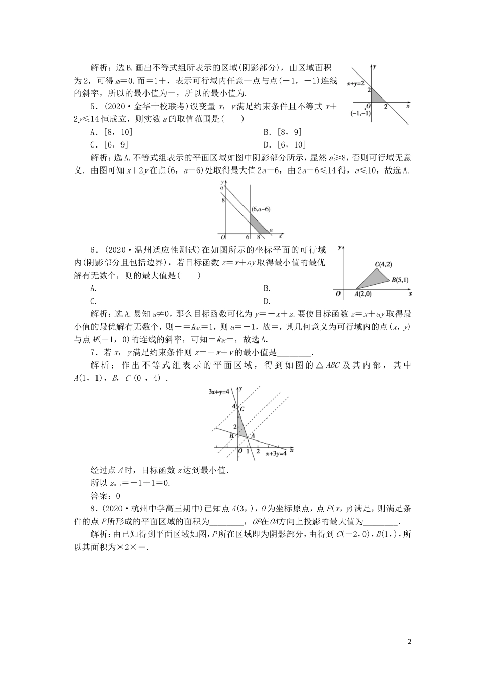 （浙江专用）新高考数学一轮复习 第七章 不等式 3 第3讲 二元一次不等式（组）及简单的线性规划问题高效演练分层突破-人教版高三全册数学试题_第2页