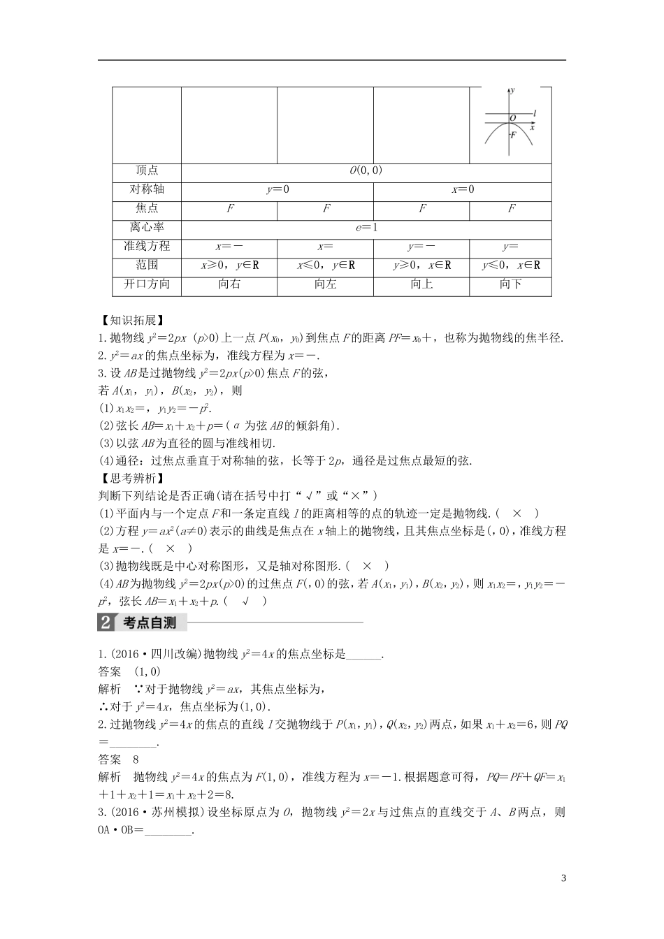 （江苏专用）高考数学大一轮复习 第九章 平面解析几何 9.7 抛物线教师用书 理 苏教版-苏教版高三全册数学试题_第3页