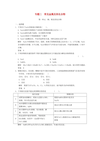 浙江省高考化学一轮复习 专题训练2 常见金属及其化合物-人教版高三全册化学试题