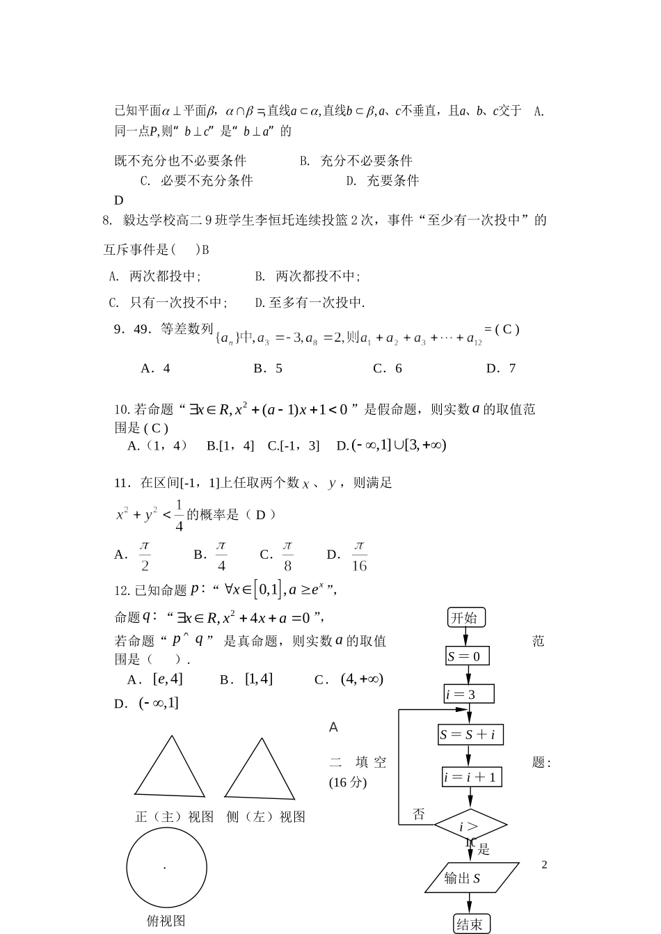 福建漳州一中分校(毅达学校)高二数学9月月考试题苏教版必修2_第2页