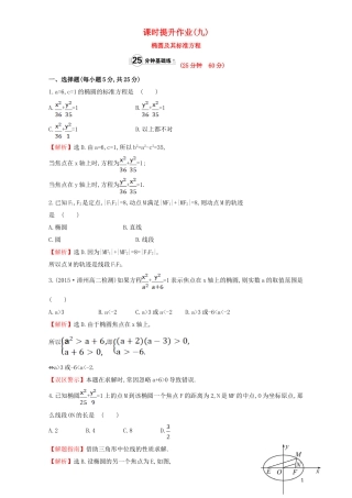 高中数学 第二章 圆锥曲线与方程 2.1 椭圆 课时提升作业（九）2.1.1 椭圆及其标准方程检测（含解析）新人教A版选修1-1-新人教A版高二选修1-1数学试题