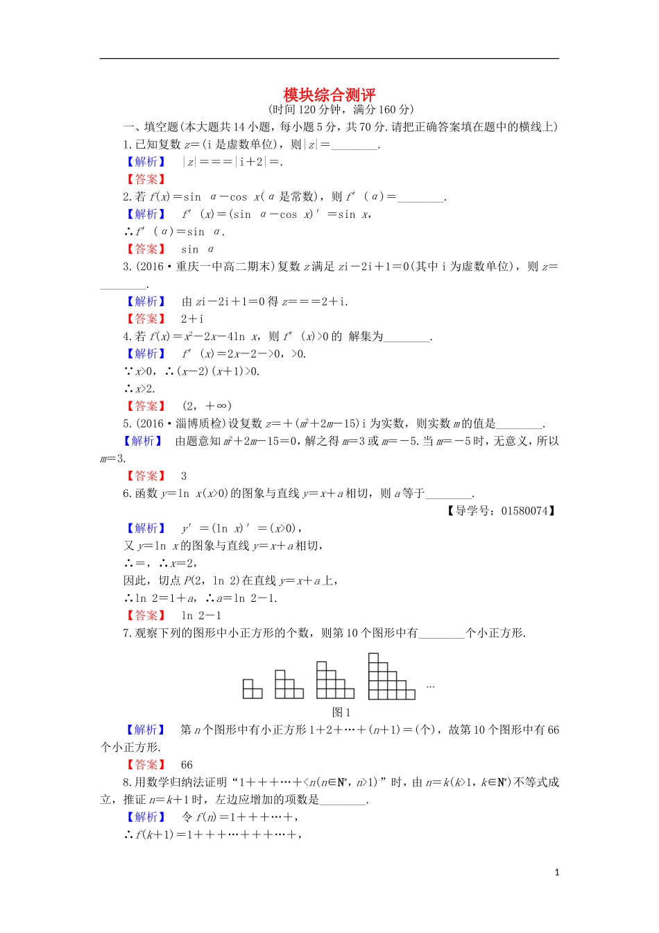 高中数学 模块综合测评 苏教版选修2-2-苏教版高二选修2-2数学试题_第1页