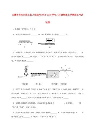安徽省阜阳市颍上县八校联考 八年级物理上学期期末考试试卷