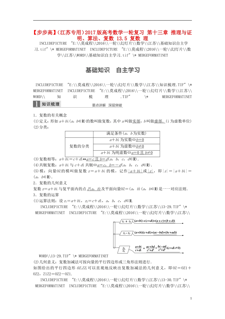 （江苏专用）高考数学一轮复习 第十三章 推理与证明、算法、复数 13.5 复数 理-人教版高三全册数学试题_第1页