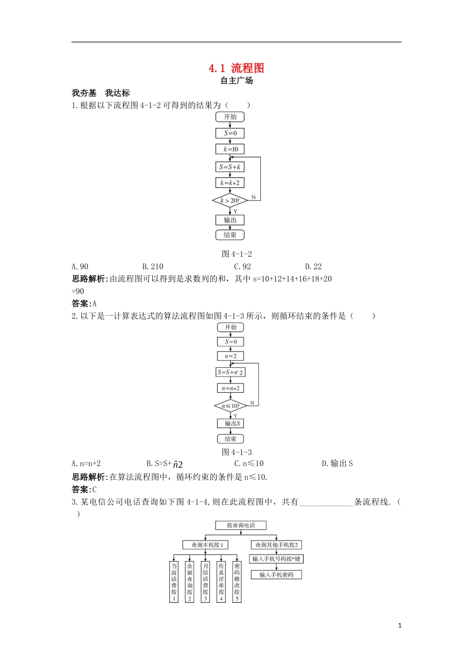 高中数学 第4章 框图 4.1 流程图自主练习 苏教版选修1-2-苏教版高二选修1-2数学试题_第1页