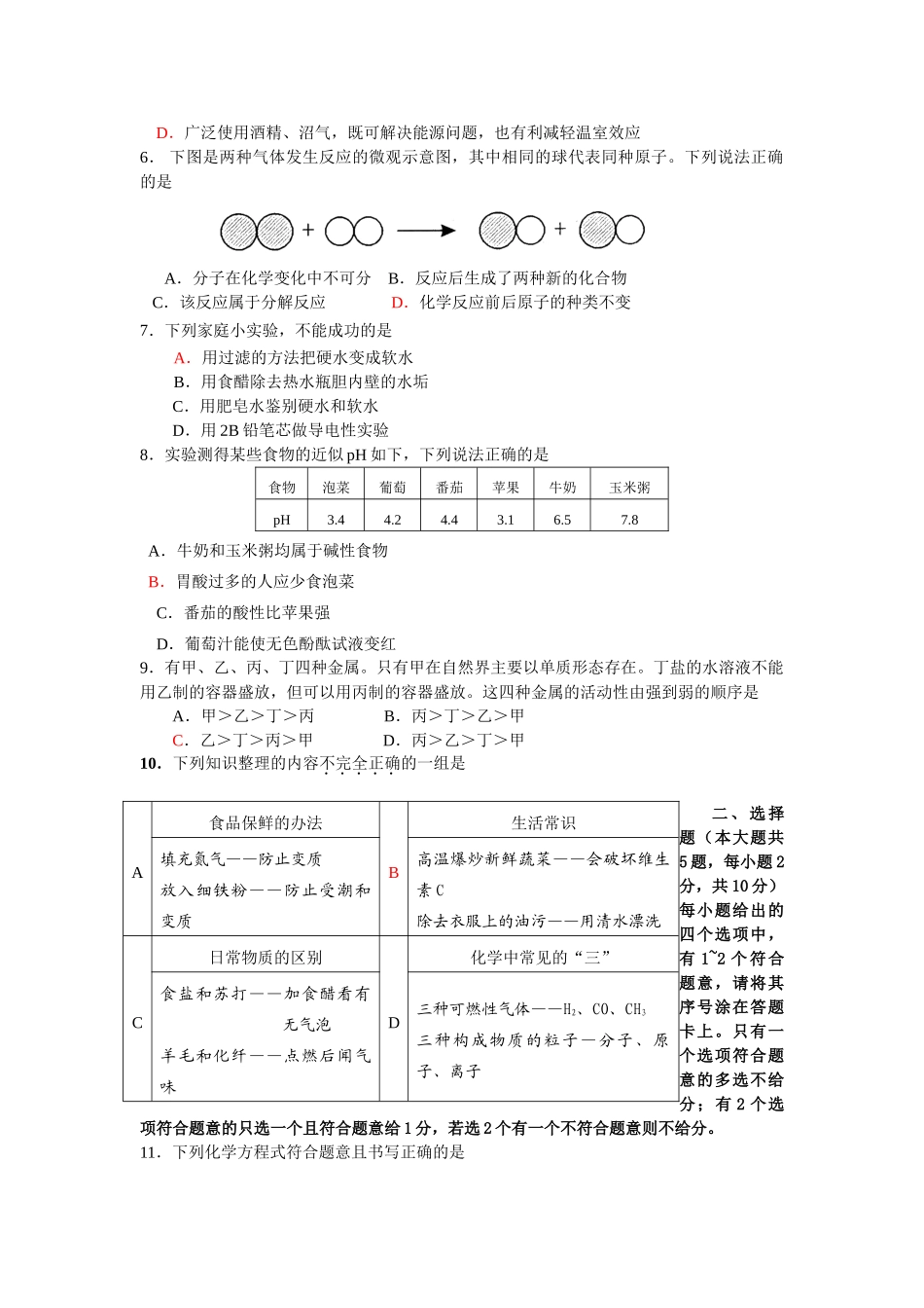 九年级化学模拟试卷_第2页