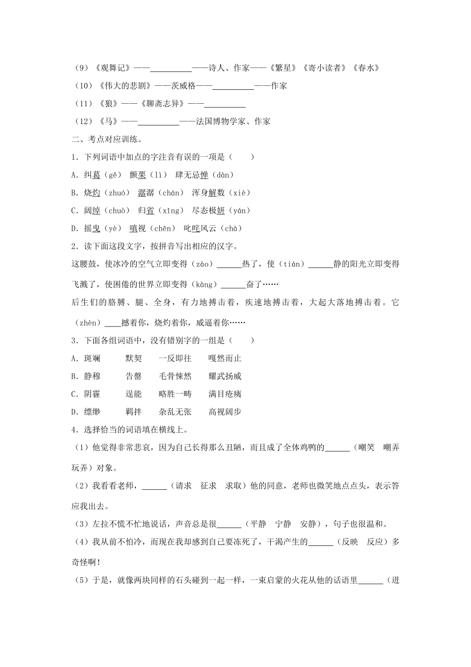 九年级下册 基础知识考点突破试卷_第3页