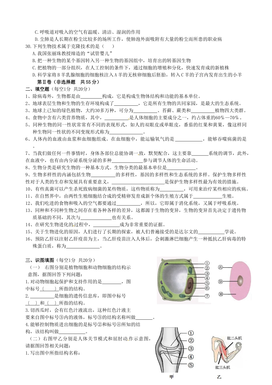 四川省宜宾县八年级生物下学期期中测试试卷 新人教版试卷_第3页
