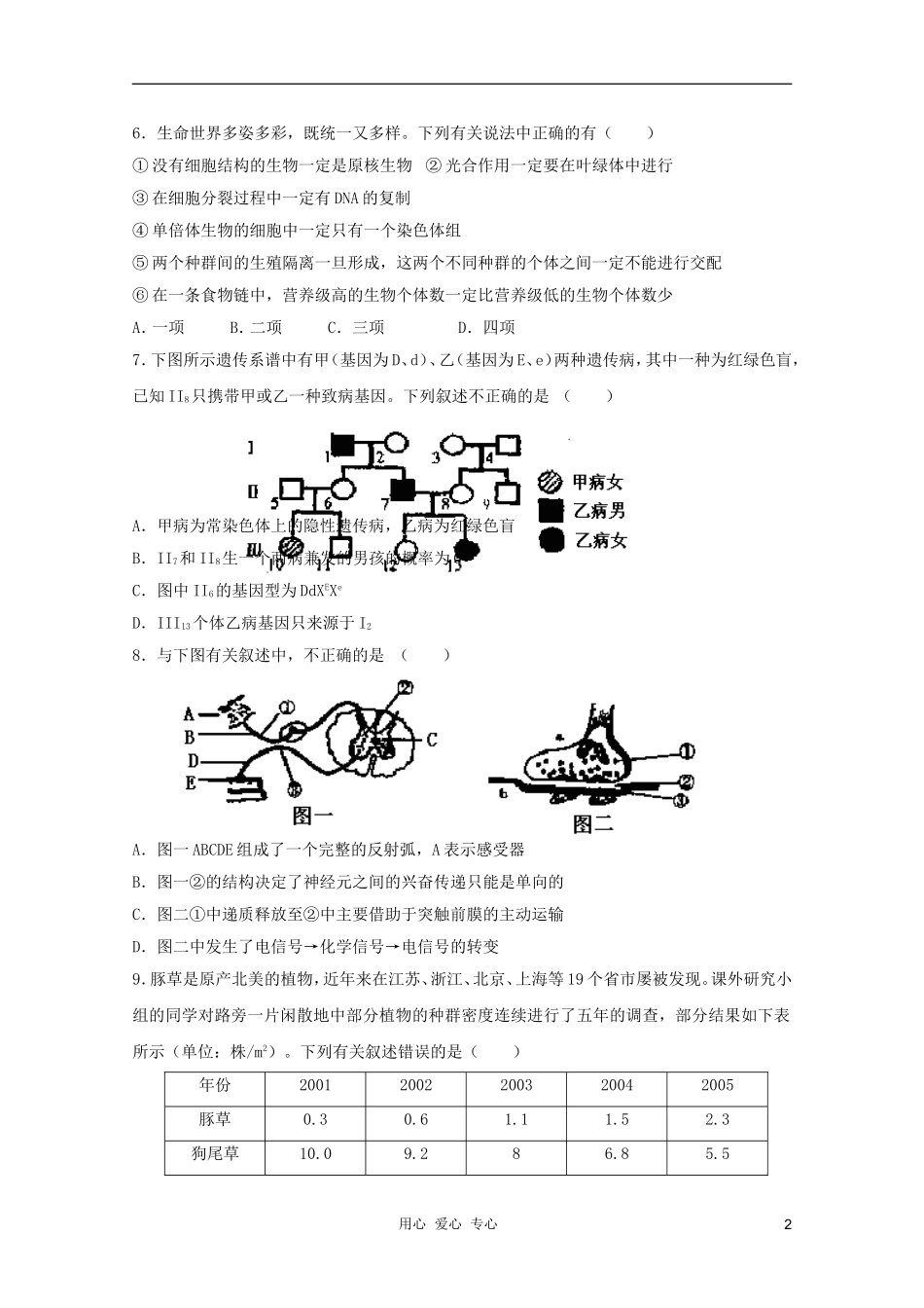 2012高三生物二轮复习综合练习8_第2页