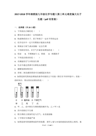 九年级化学下册 专题八 打开材料之门 第三单元 金属的锈蚀与防护难度偏大尖子生题(pdf，含解析) 湘教版试卷