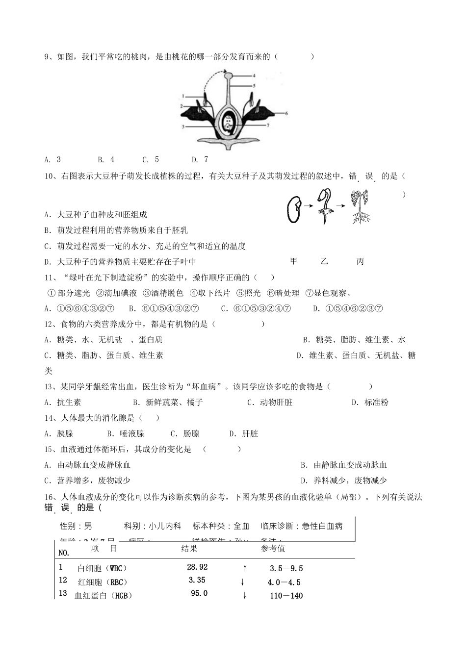 中考生物适应性测试试卷_第3页