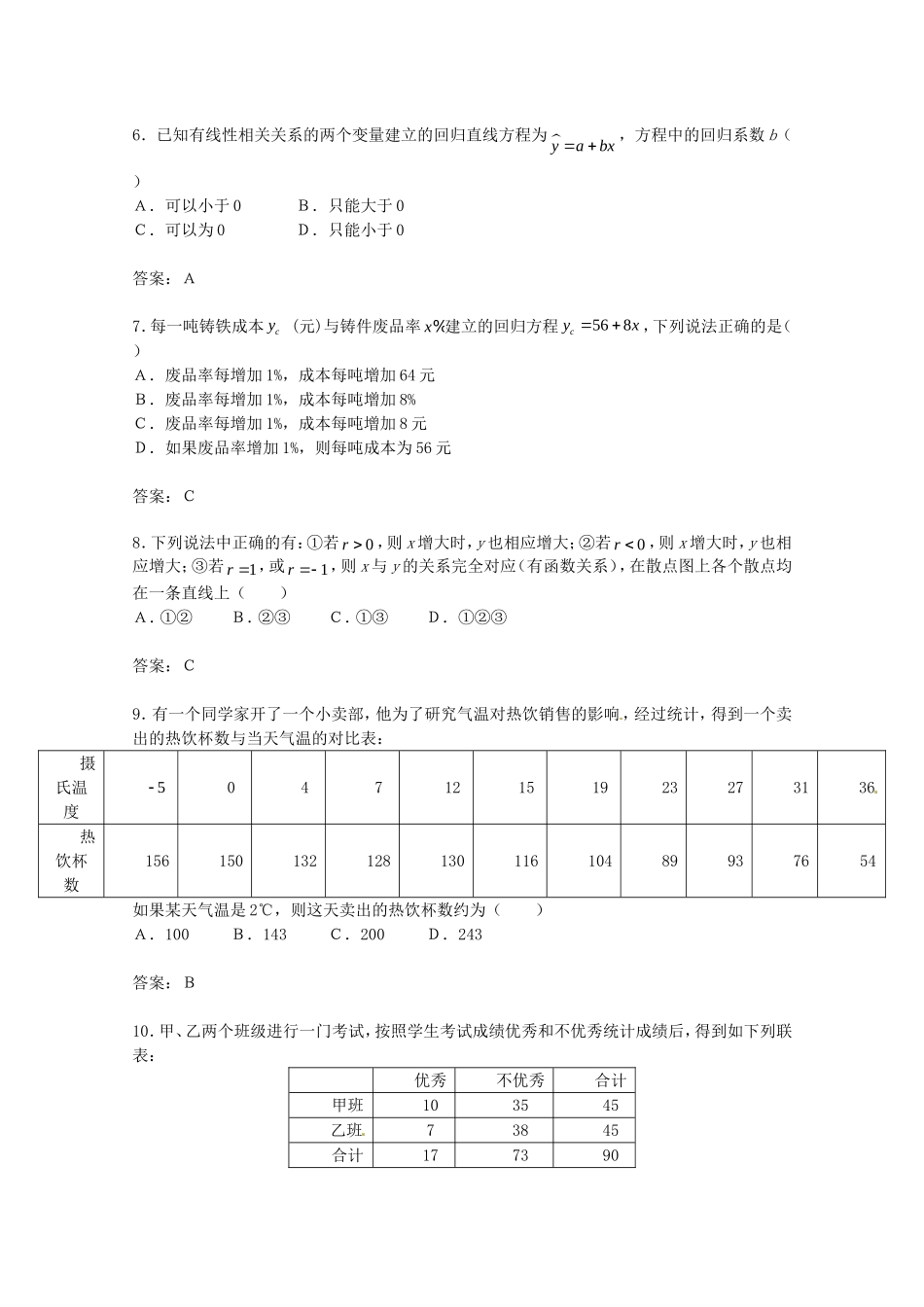 高中数学 第三章《统计案例》综合测试题 新人教A版选修2-3_第2页