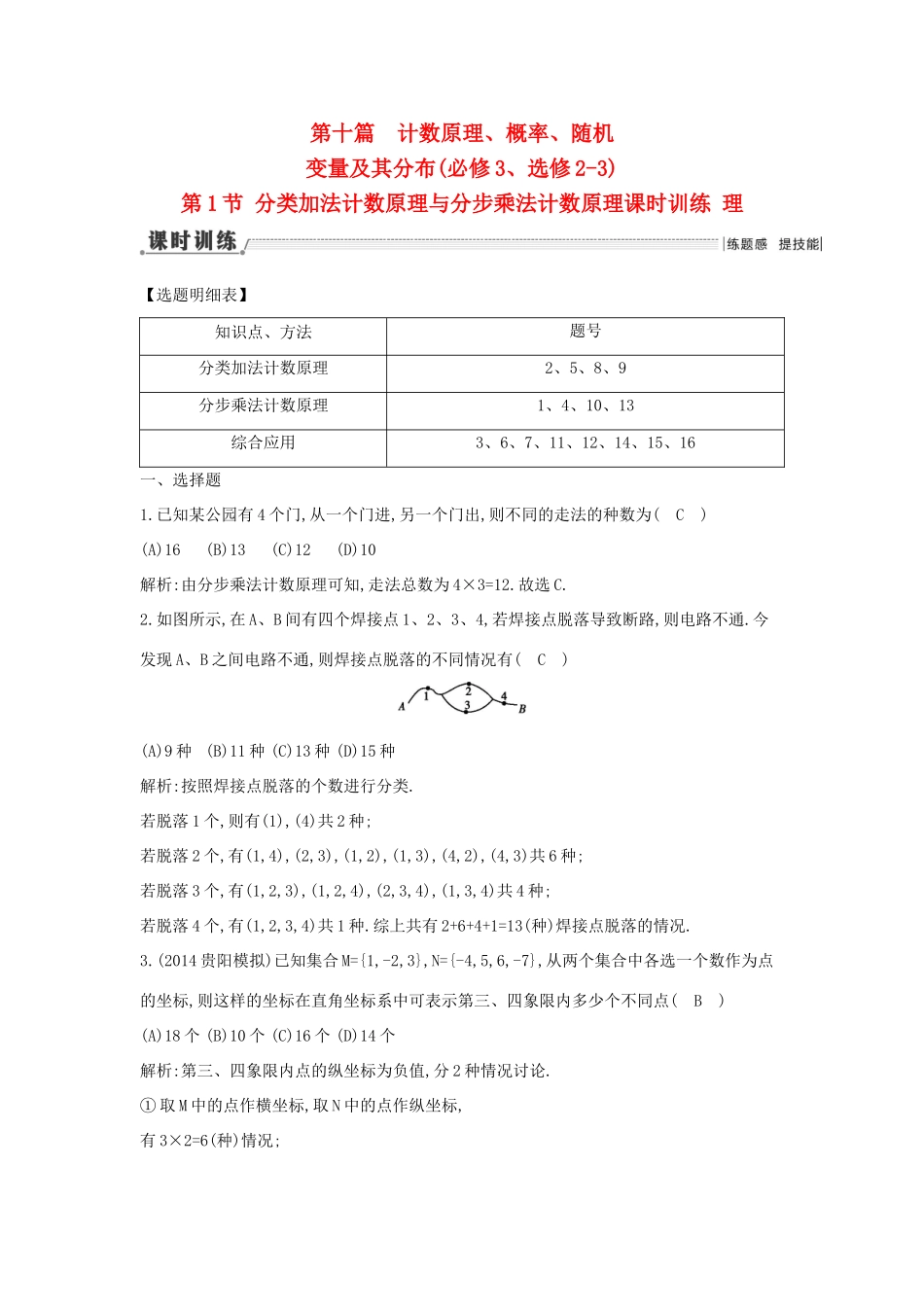 （新课标）高三数学一轮复习 第10篇 第1节 分类加法计数原理与分步乘法计数原理课时训练 理-人教版高三全册数学试题_第1页