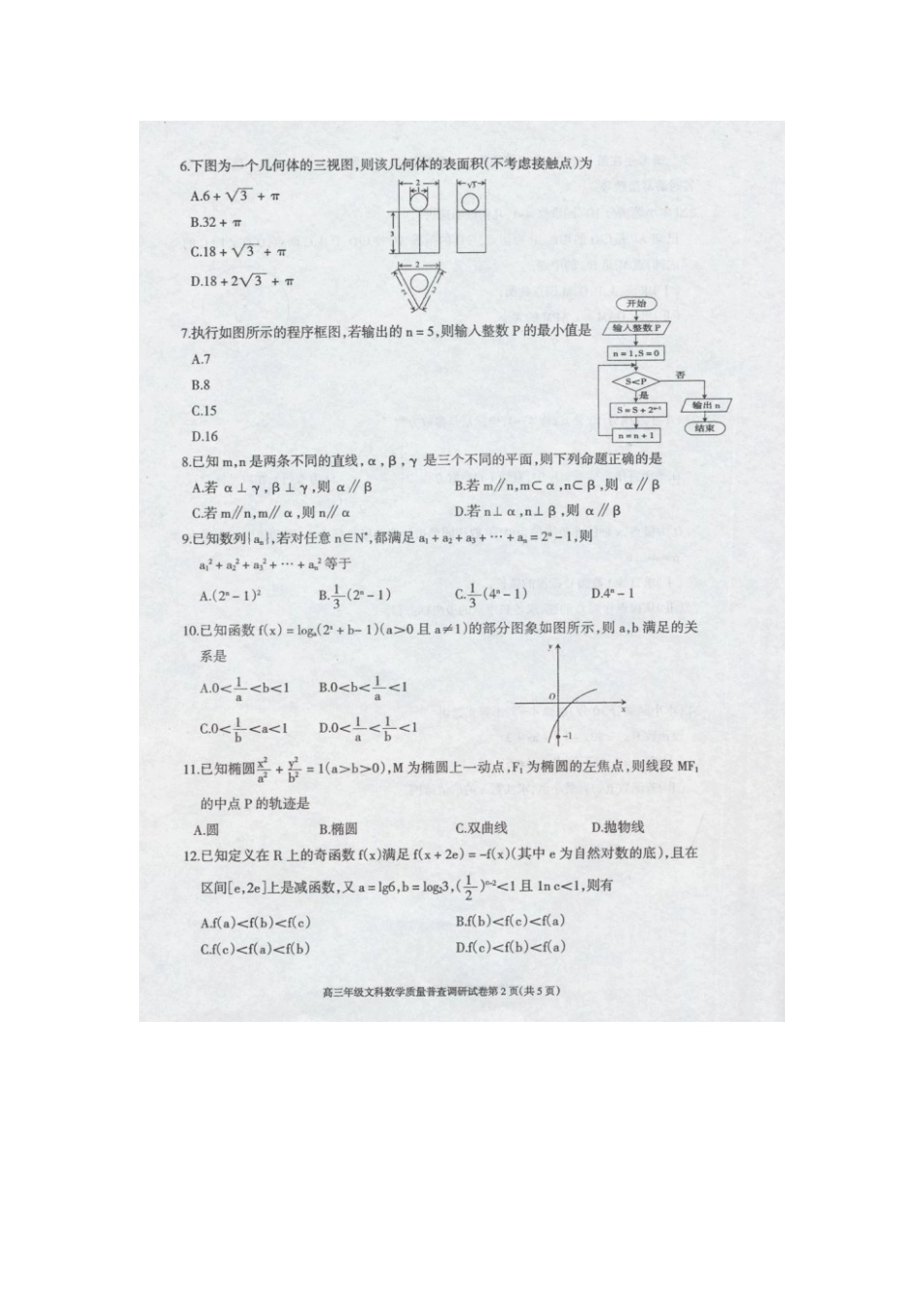 内蒙古呼和浩特市高三数学下学期质量普查调研(一模)考试试题 文(扫描版)新人教B版 试题_第2页