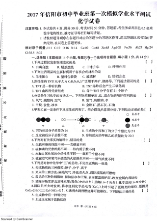 九年级化学下学期第一次模拟试卷(pdf) 041713