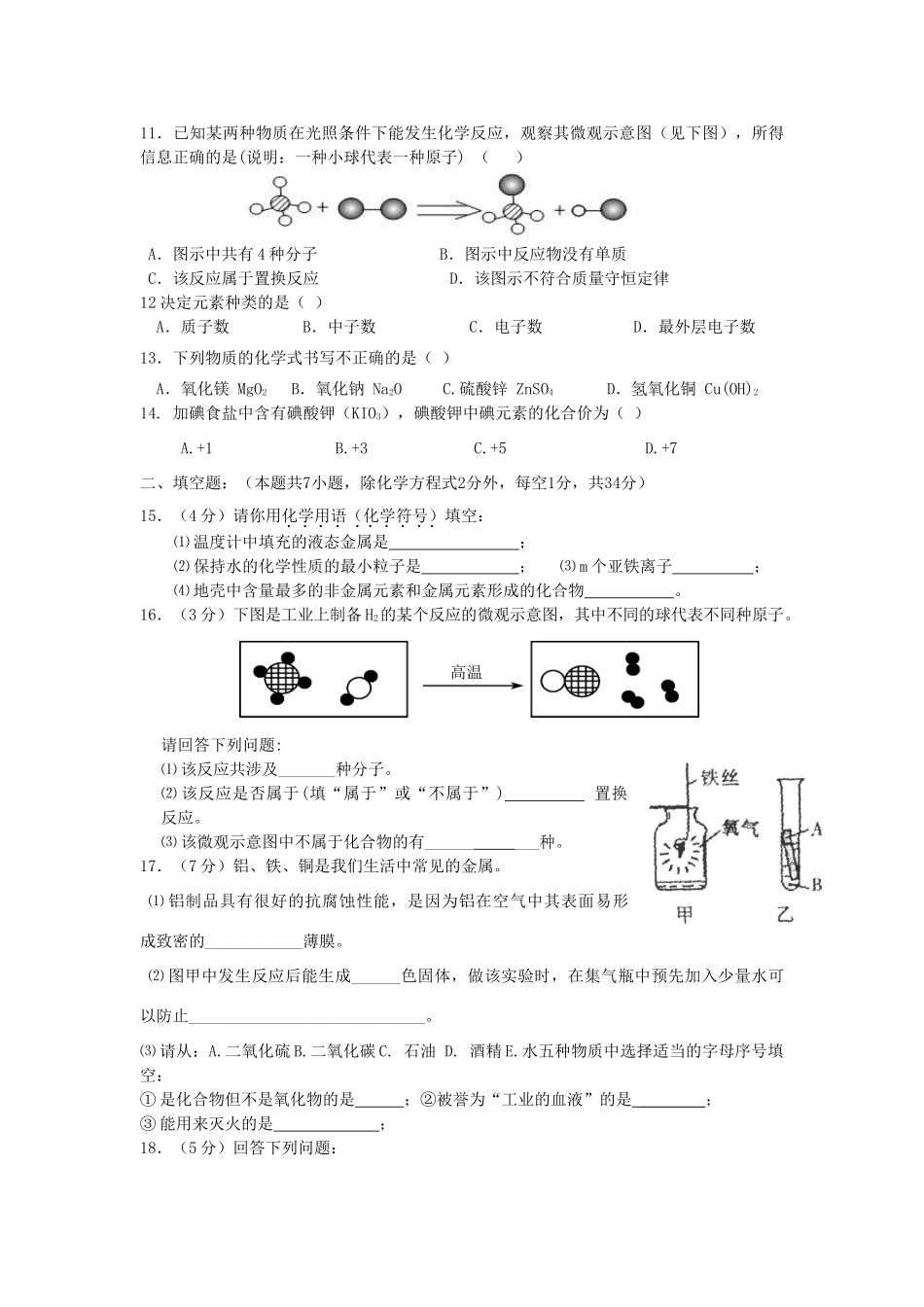 九年级化学下学期入学检测试卷 新人教版试卷_第2页