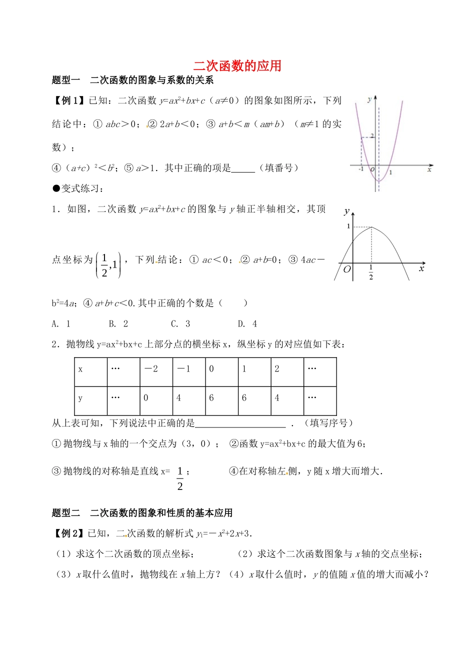 九年级数学下册 二次函数的应用期末复习(新版)苏科版试卷_第1页