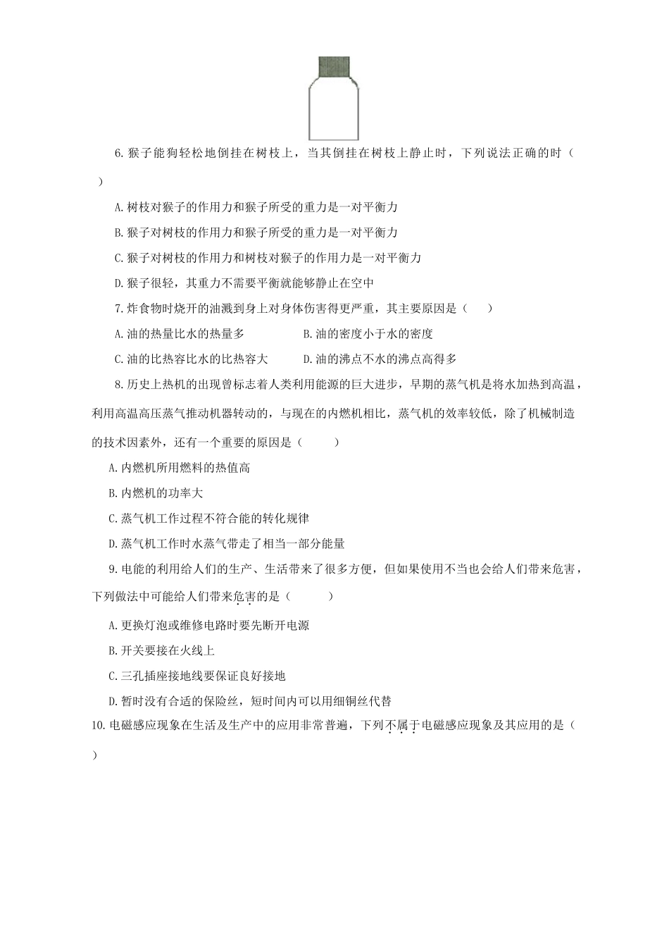 山东省临沂市中考物理部分考试卷非课改实验区用沪科版试卷_第2页
