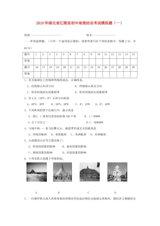 初中地理结业考试模拟题(一) 试题
