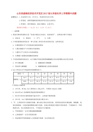 九年级化学上学期期中试卷(五四制)试卷
