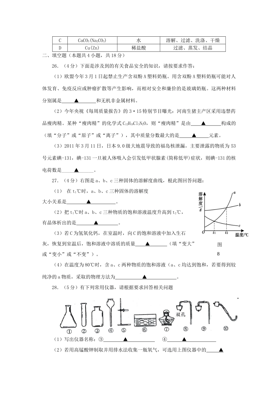 九年级化学5月调研考试卷试卷_第2页