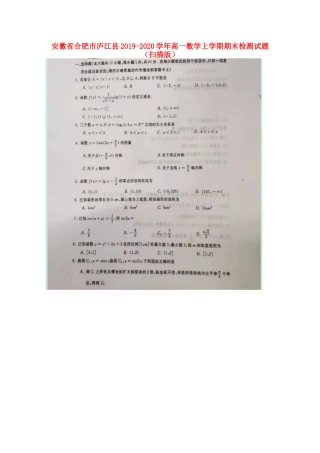 安徽省合肥市庐江县高一数学上学期期末检测试卷试卷
