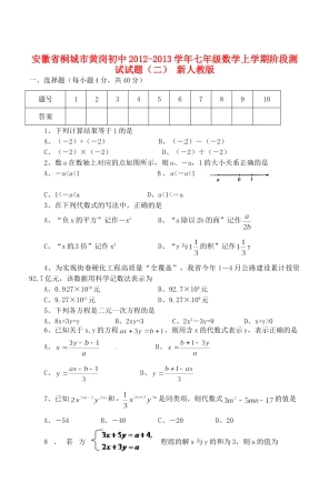 安徽省桐城市七年级数学上学期阶段测试试卷(二) 新人教版试卷
