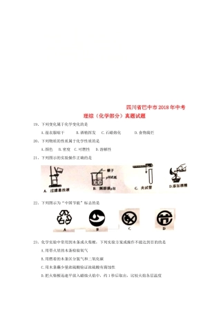 四川省巴中市中考理综(化学部分)真题试卷