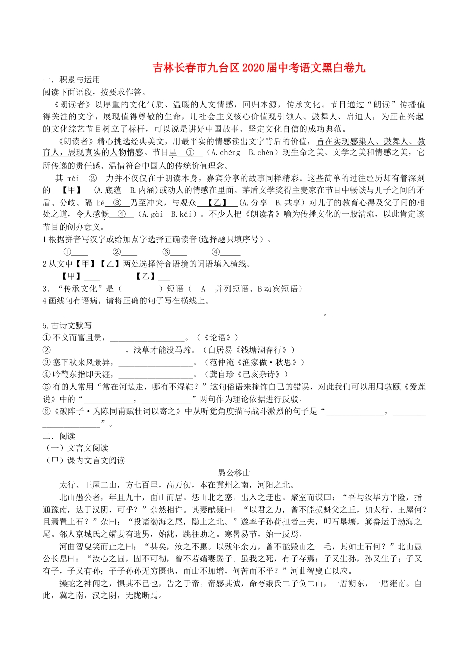 中考语文黑白卷九试卷_第1页