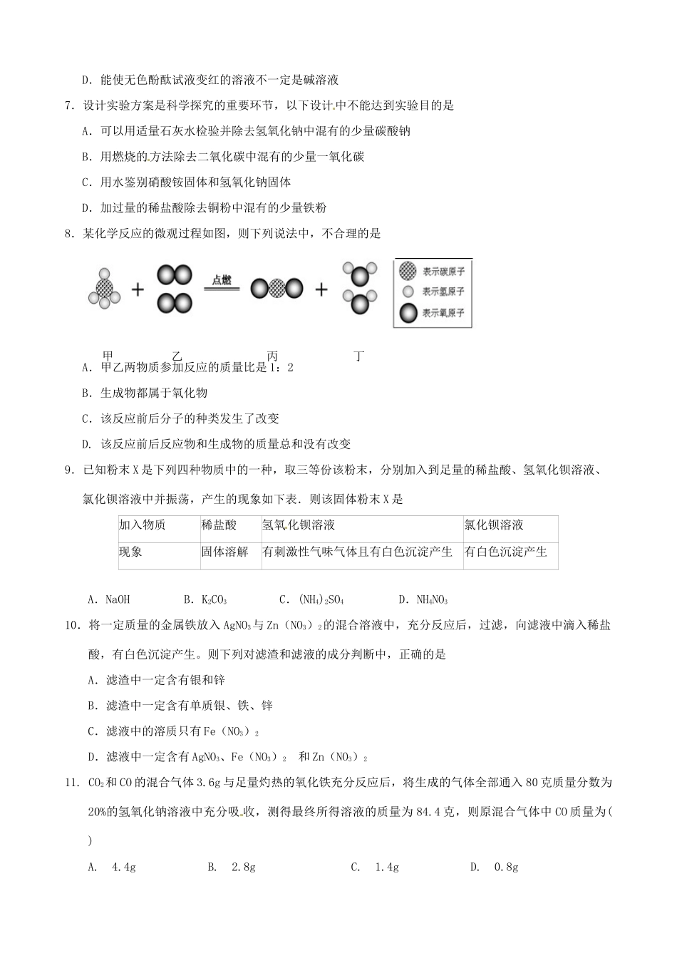 九年级化学模拟试卷(五) 鲁教版试卷_第2页