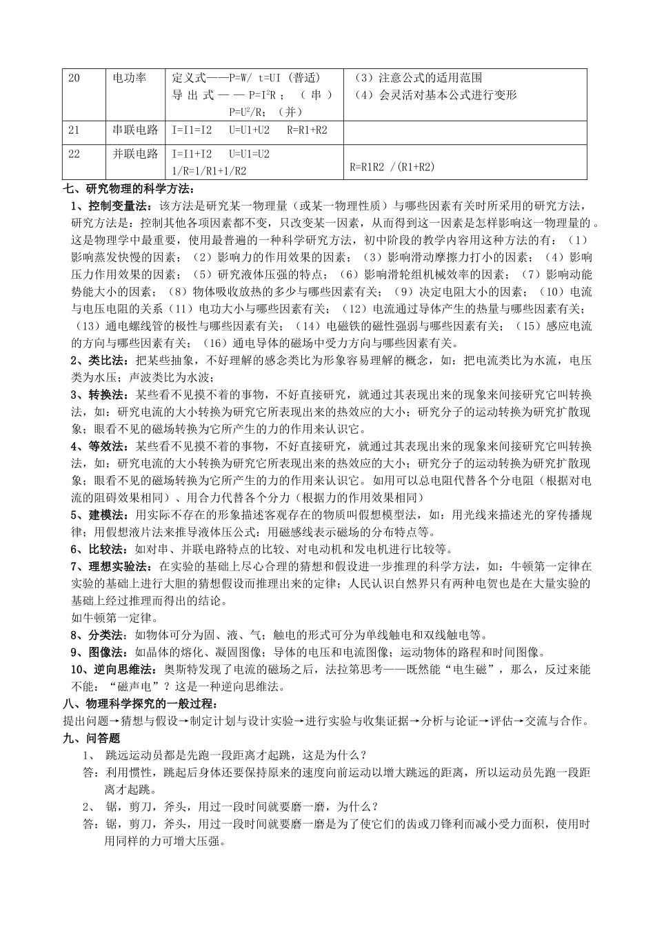 中考物理复习提纲 华东师大版试卷_第3页