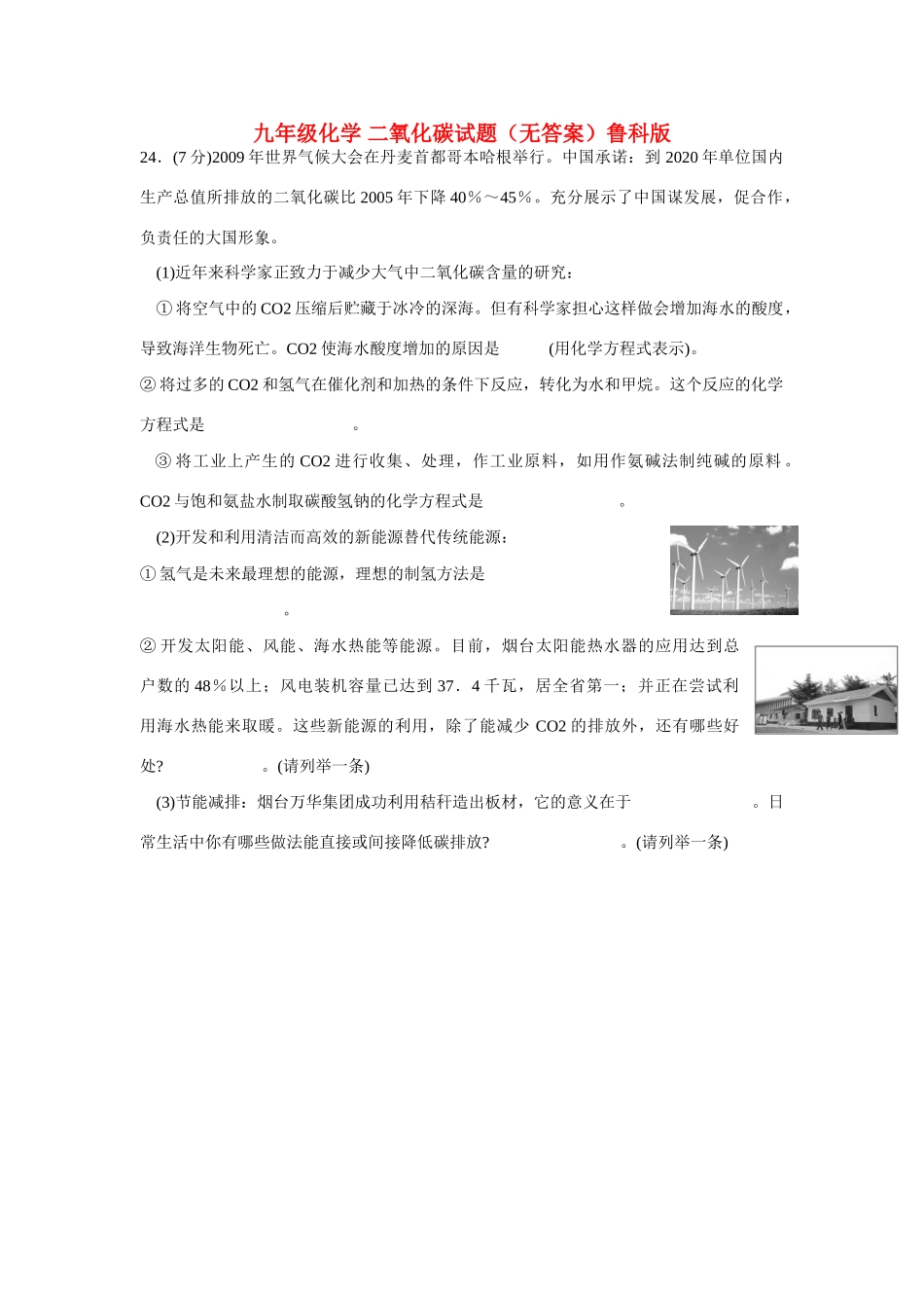 九年级化学 二氧化碳试卷鲁科版试卷_第1页