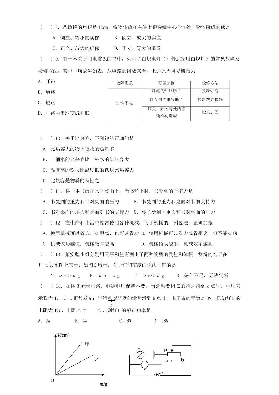 初中毕业考试物理卷 北师大版 试题_第2页