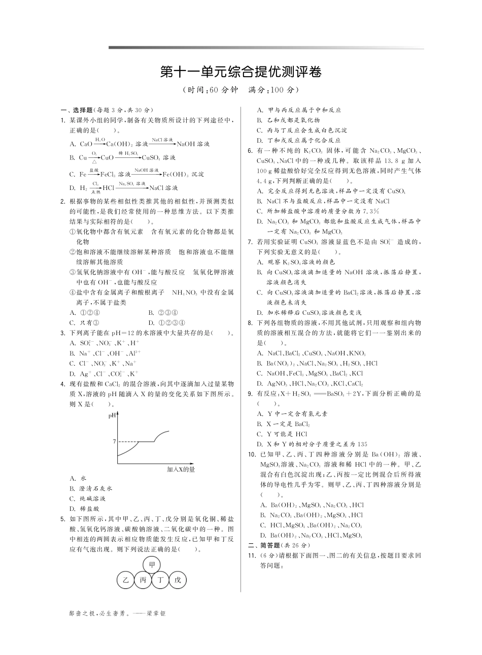 九年级化学下学期提综合提优测评卷 第十一单元 盐 化肥教材深度解析(pdf) (新版)新人教版试卷_第1页