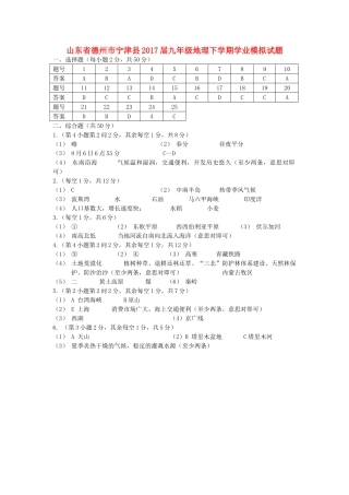 九年级地理下学期学业模拟试卷答案 042626