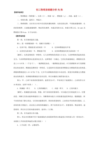 初三物理易错题分析 光 热 试题